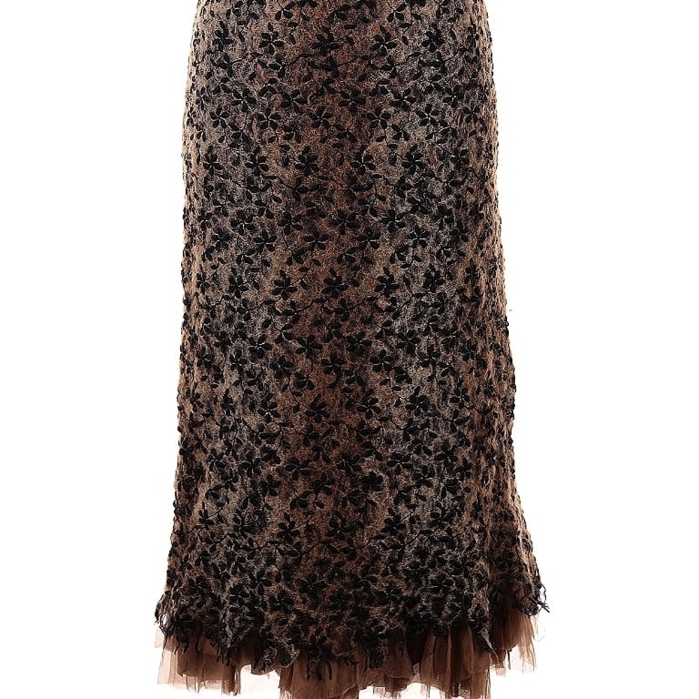 Marianne Kooimans Black and Brown Lace Silk Skirt Wool Embroidered Vintage Skirt